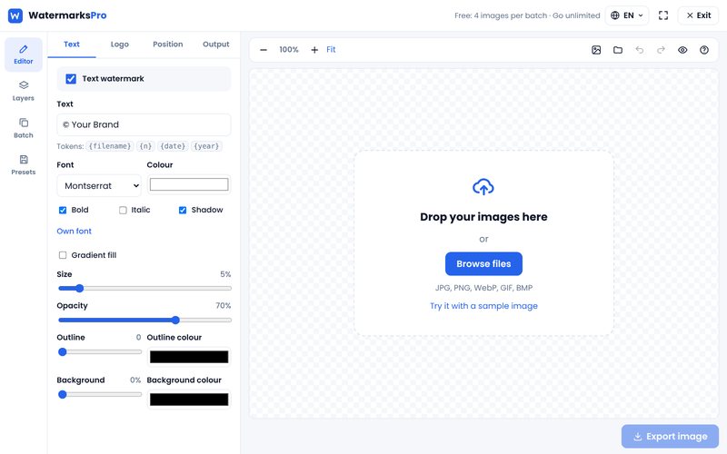 Adding photos in the Watermarks Pro app