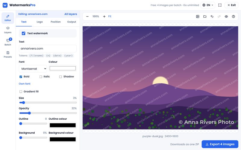 Designing a watermark in the Watermarks Pro app